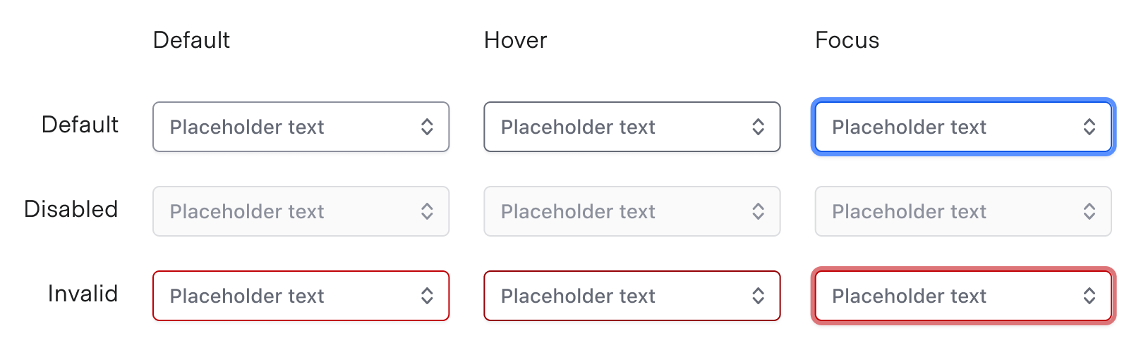 Showing the different states for the SuperSelect trigger